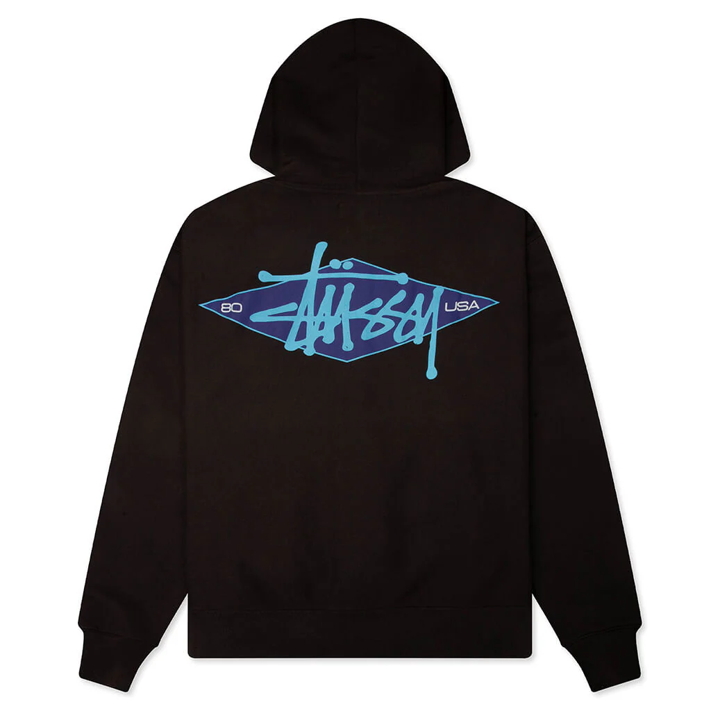 Basic Diamond Zip Hoodie - Black - Image 2