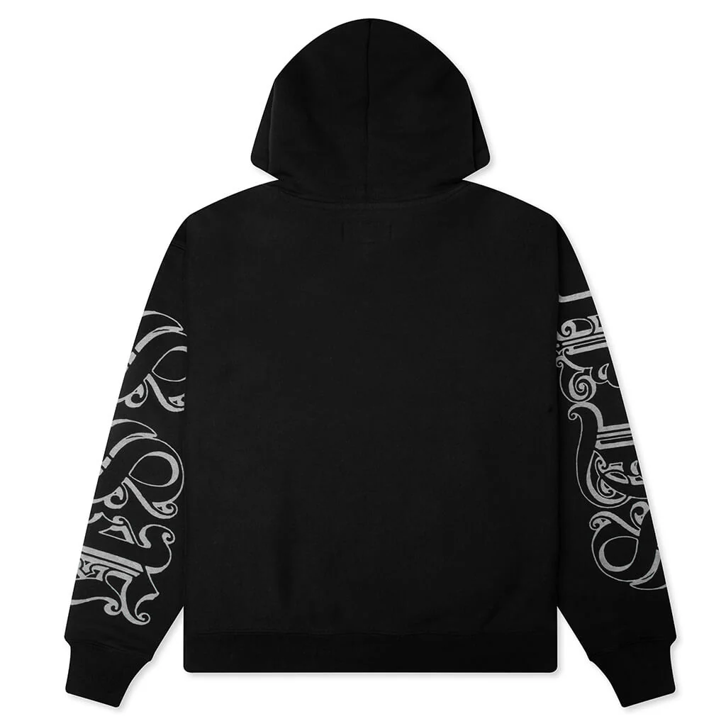 Motif Print Hoodie - Black - Image 2
