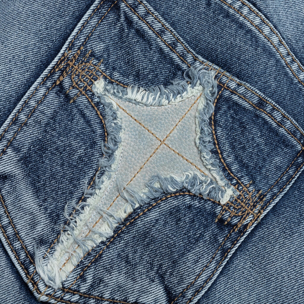 Bone Leather Denim Pants - Blue - Image 5