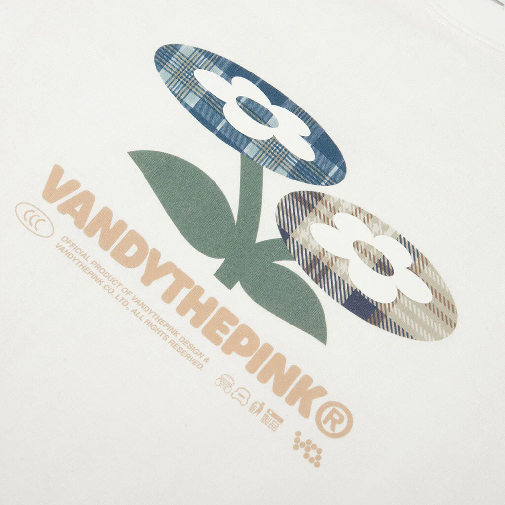 Plaid Two Flower Tee - White - Image 3